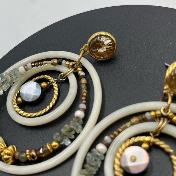 Gas Bijoux Alexia Drop Hoop Beaded Boho Gold Plated Earrings Earrings - Picture 13 of 16